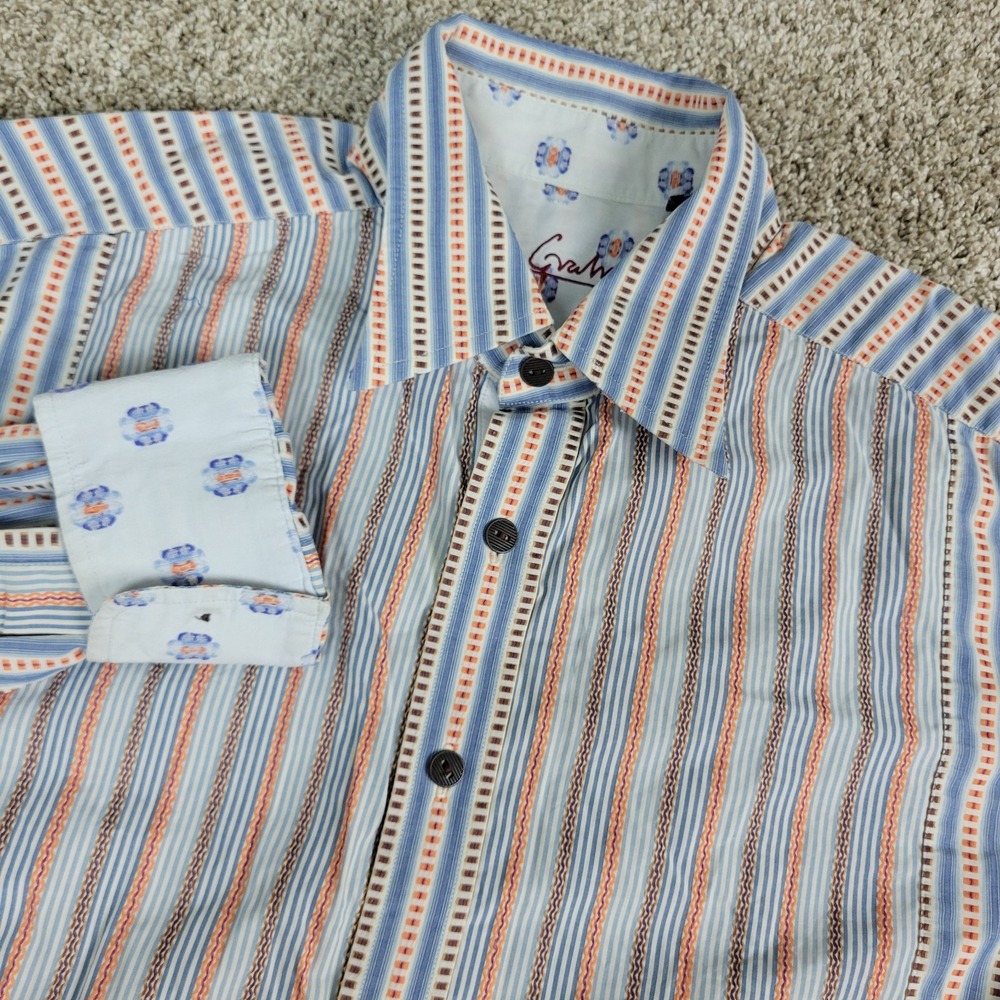 Robert Graham Mens Large Multicolor Striped Button Up Long Sleeve Flip Cuff